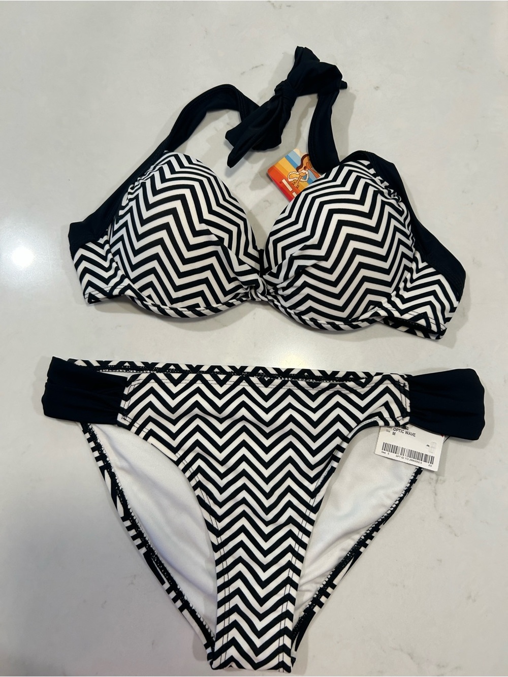 Black & White Chevron Halter Bikini Set